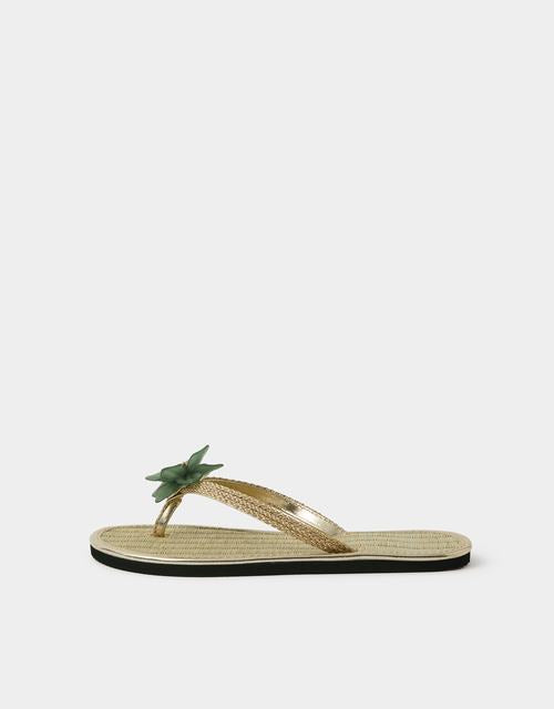 Flower Metallic Seagrass Flip Flops Green