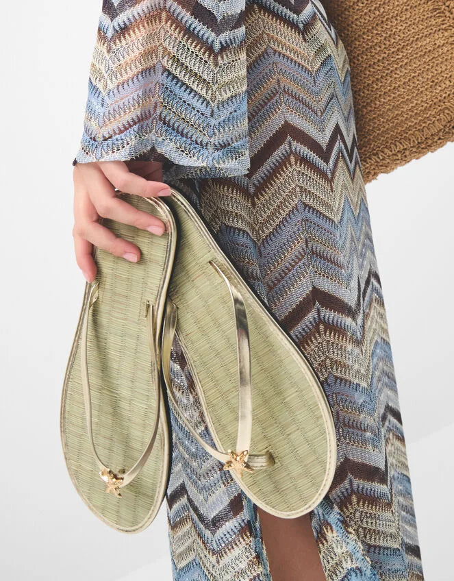 Starfish Metallic Seagrass Flip Flops Gold