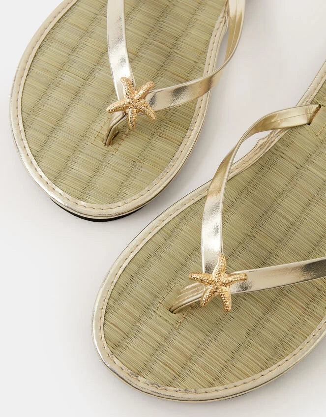 Starfish Metallic Seagrass Flip Flops Gold