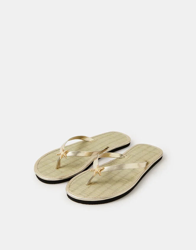 Starfish Metallic Seagrass Flip Flops Gold