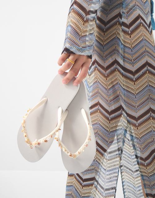 Bead Embellished Flip Flops White