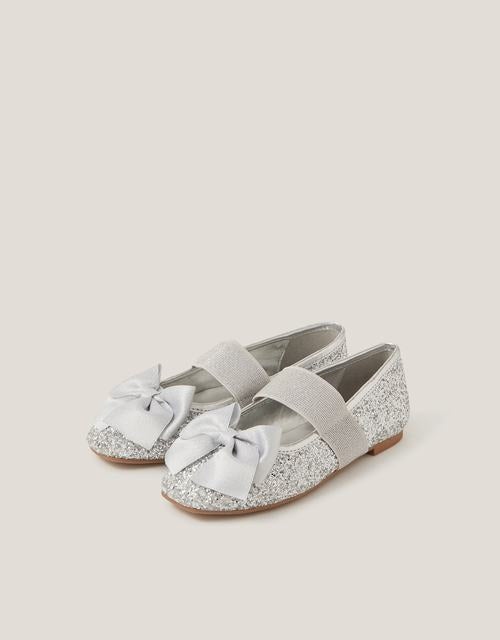 Glitter Bow Ballet Flats Silver