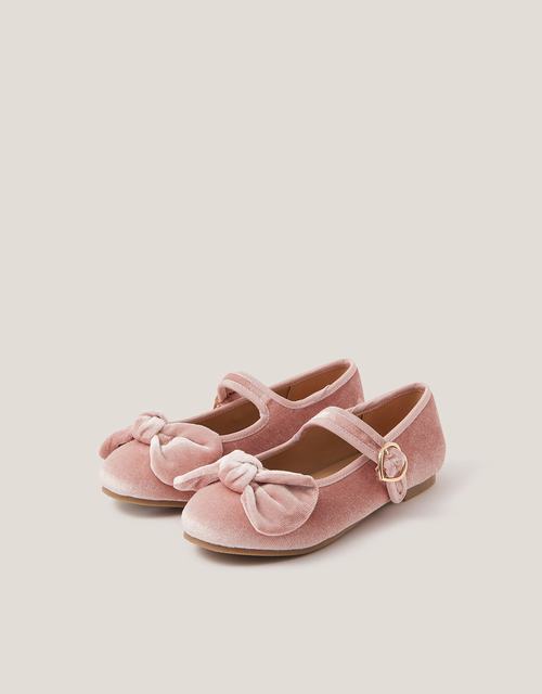 Velvet Bow Strap Ballet Flats Pink