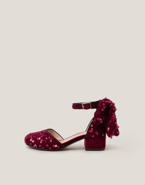Sequin Velvet Bow Heels Red