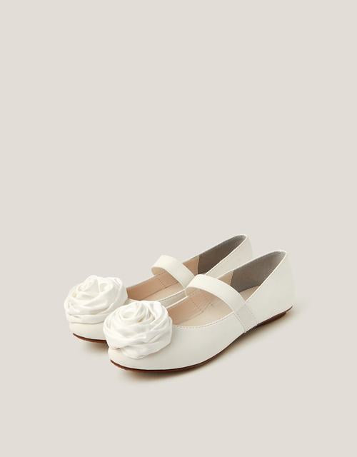 Rosette Strap Ballet Flats Ivory