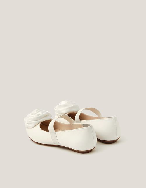 Rosette Strap Ballet Flats Ivory